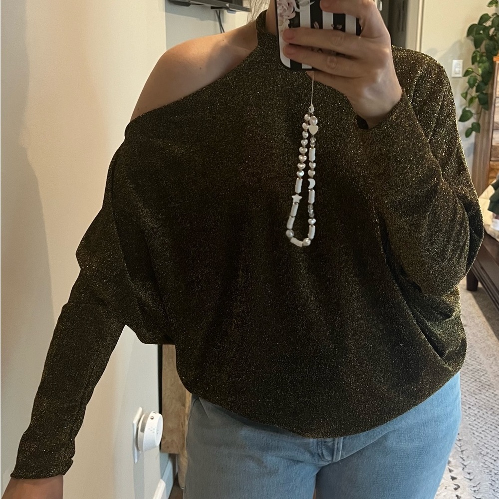 Black/gold sparkle off shoulder top